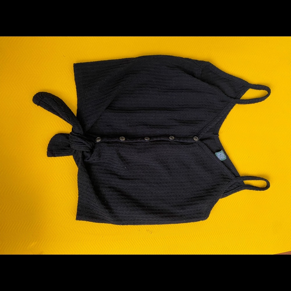 Black button tie straps shirt